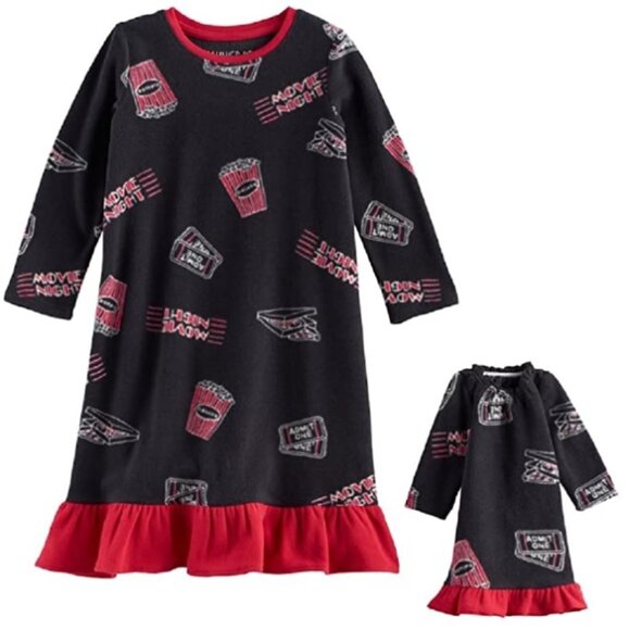 Toddler Girl MOVIE NIGHT Fleece Nightgown & Matching Doll Gown Size 2T 3T NWT - Picture 1 of 1